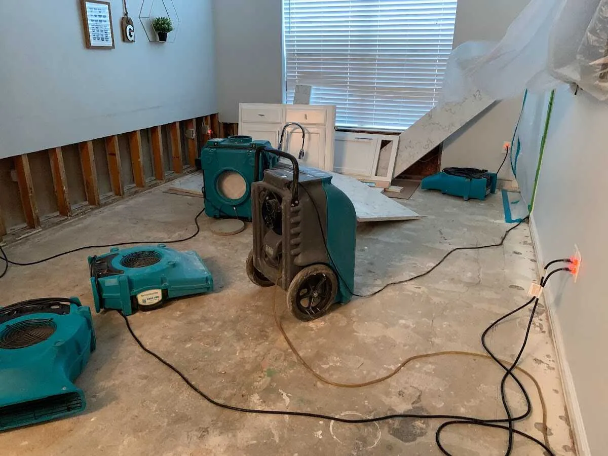 Dehumidifier in flood-cut room for Water Damage Restoration in Dunwoody